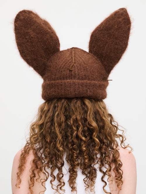 ARTISANAL RABBIT BEANIE in BROWN PINK