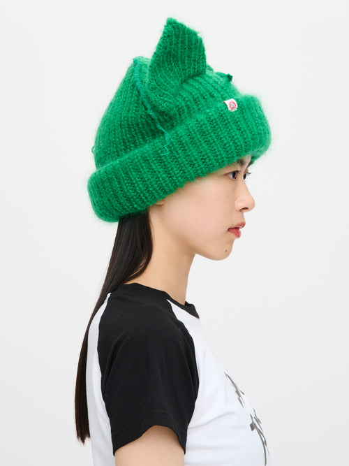 MOHAIR CHUNKY EARS BEANIE in GREEN