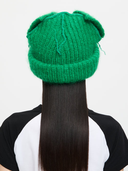 MOHAIR CHUNKY EARS BEANIE in GREEN