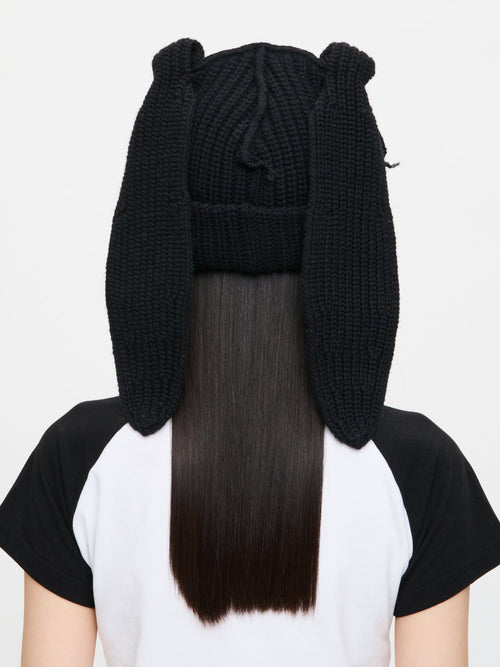 CHUNKY RABBIT BEANIE in BLACK