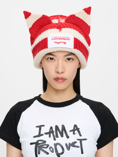 CHUNKY EARS BEANIE EXCLUSIVE in RED ECRU