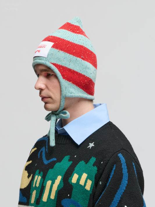 SPIKE BONNET in MINT BURGUNDY STRIPE