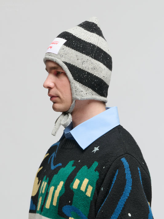SPIKE BONNET in BLACK GREEN STRIPE
