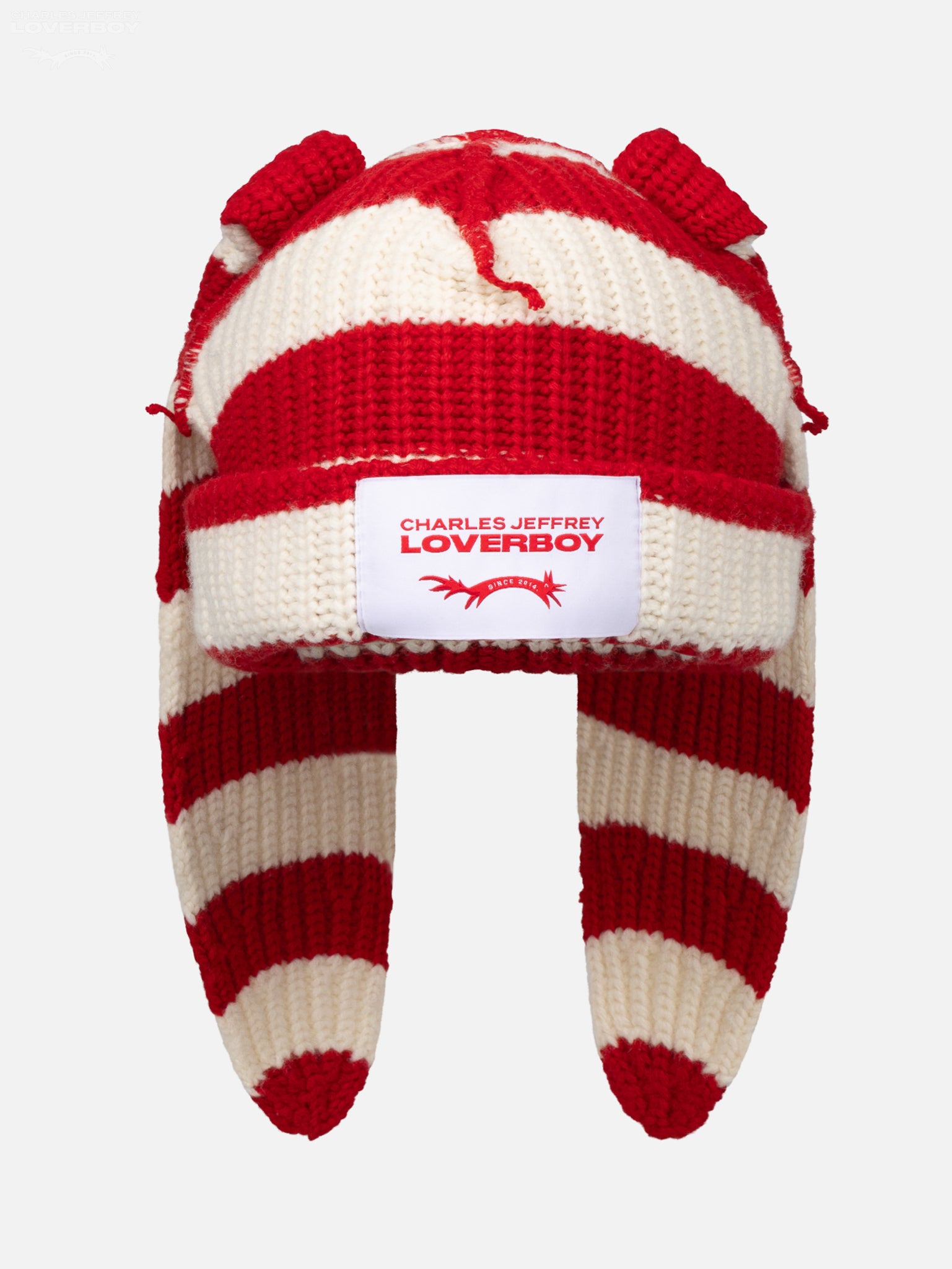 CHUNKY RABBIT BEANIE in RED WHITE STRIPE – Charles Jeffrey Loverboy