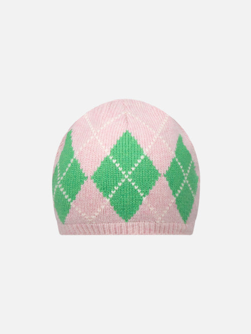 ARGYLE RIB BEANIE EXCLUSIVE in PINK GREEN