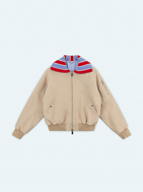 BOMBER JACKET WITH KNIT PATCH in BEIGE