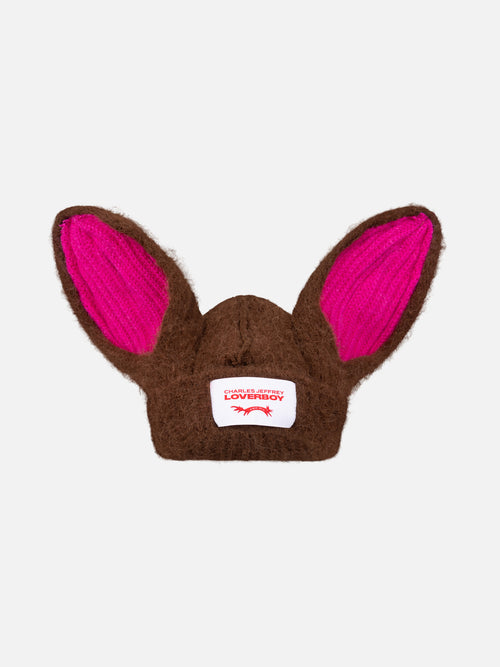ARTISANAL RABBIT BEANIE in BROWN PINK | Charles Jeffrey Loverboy