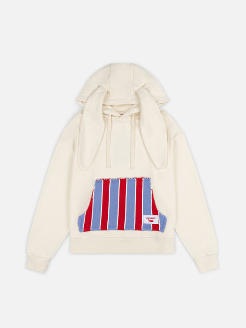 PATCH RABBIT EARS HOODY in ECRU