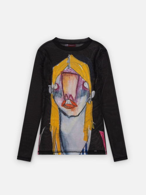 POWERMESH LONG SLEEVE TEE in BLACK MULTICOLOUR