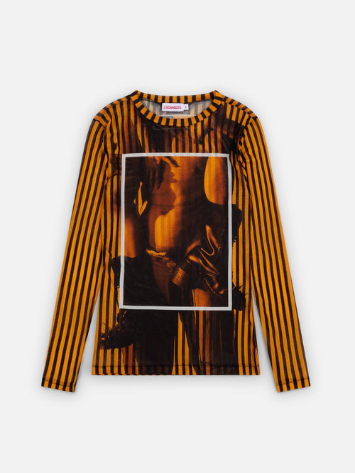 POWERMESH LONG SLEEVE TEE in ORANGE BLACK