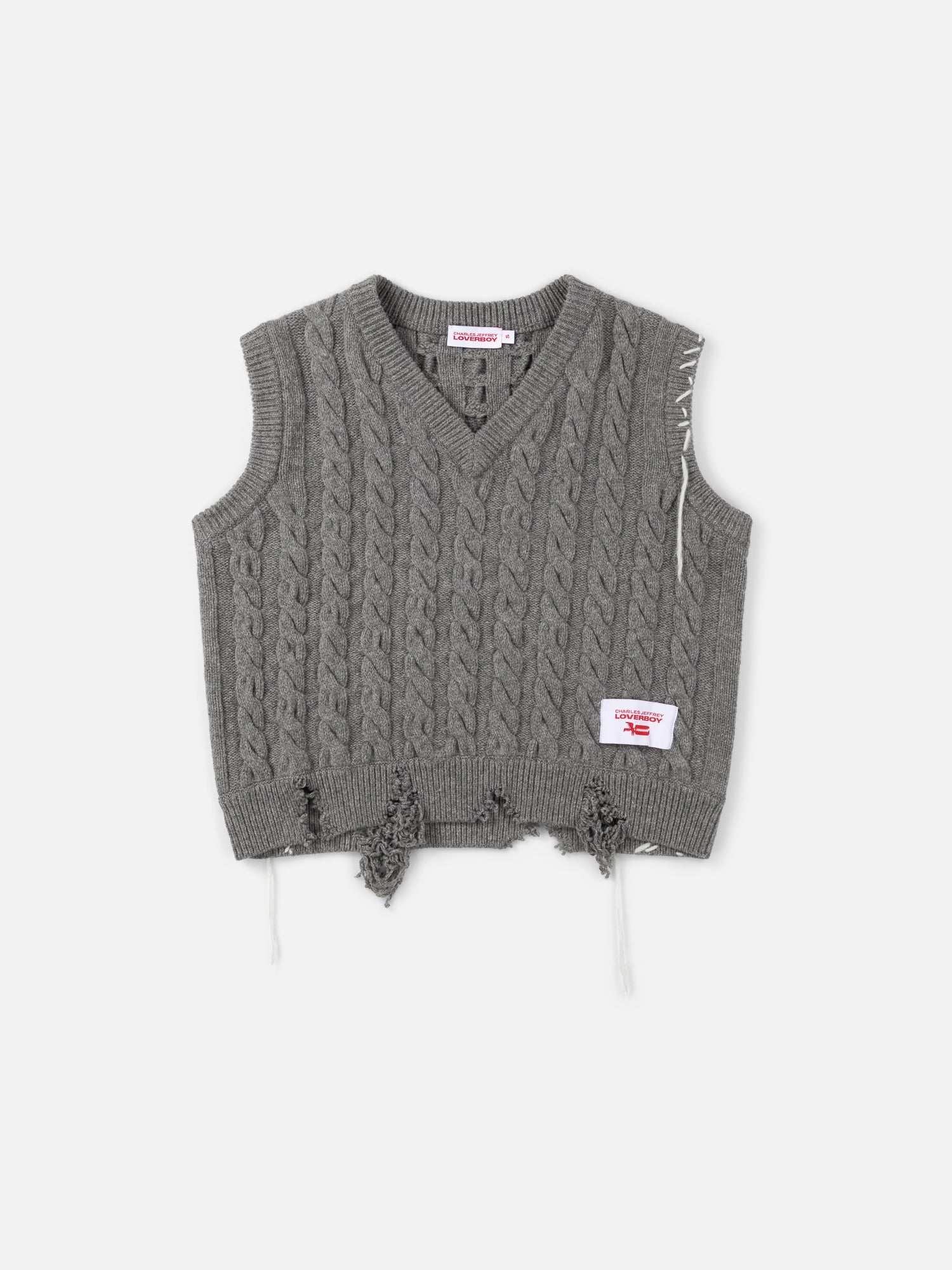 charles jeffrey LOVER BOY 手編みベスト LABEL CABLE KNITTED VEST in GREY – Charles Jeffrey Loverboy