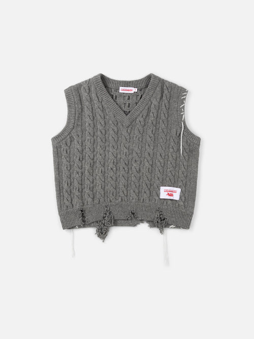 LABEL CABLE KNITTED VEST in GREY