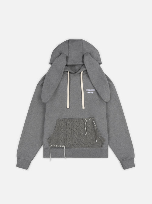 PATCH RABBIT EARS HOODY in GREY MARL GREY