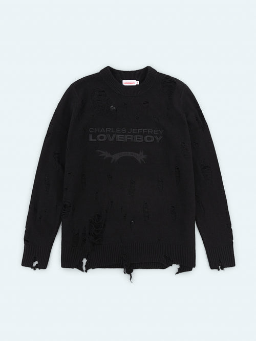 DISTRESSED LOGO JUMPER in BLACK