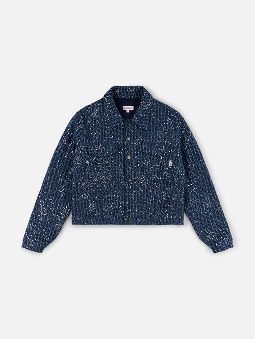 ART DENIM JACKET in DISTRESSED SEQUIN DENIM