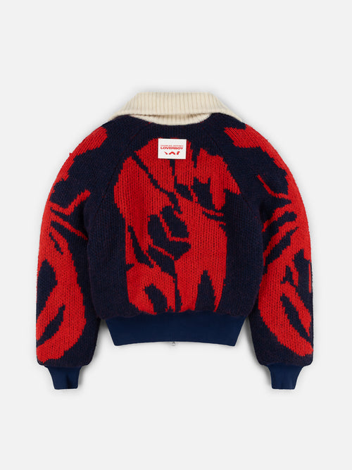 KNITTED PUFFER JACKET in RED NAVY WHITE