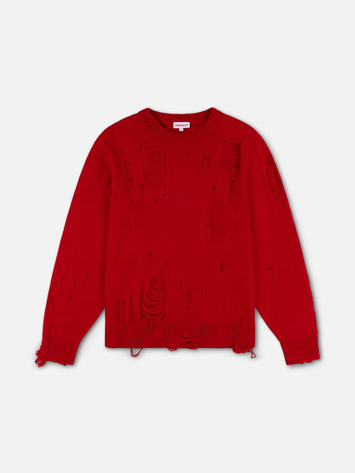DISTRESSED LOGO JUMPER in RED