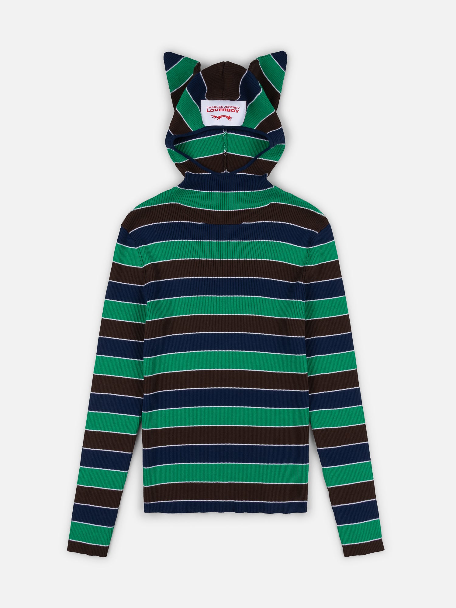 charlesjeffreyloverboy ear balaclavaニット RIBBED EARS BALACLAVA JUMPER in GREEN NAVY – Charles Jeffrey Loverboy