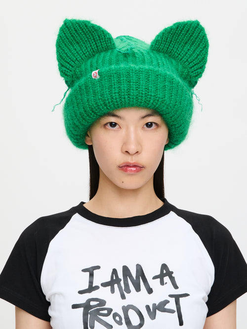 MOHAIR CHUNKY EARS BEANIE in GREEN