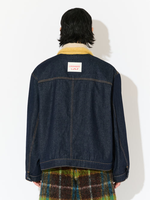 DENIM JACKET WITH KNITTED COLLAR in INDIGO DENIM | Charles Jeffrey Loverboy