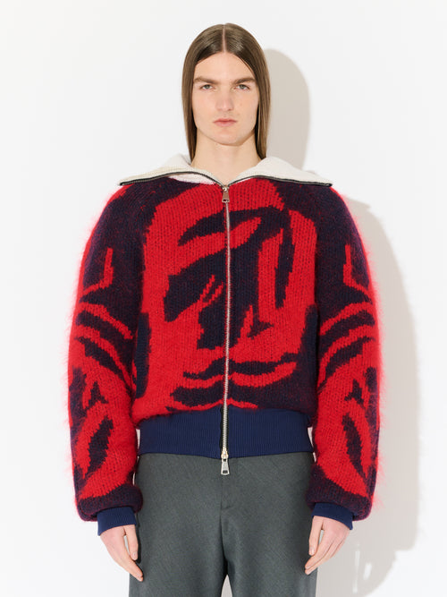 KNITTED PUFFER JACKET in RED NAVY WHITE | Charles Jeffrey Loverboy