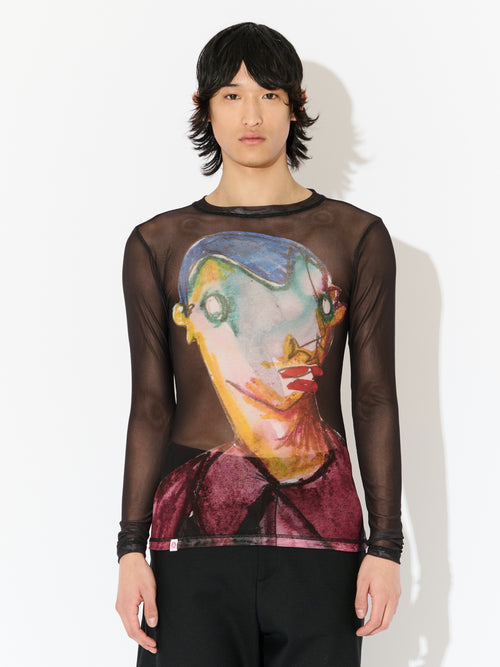 POWERMESH LONG SLEEVE TEE in BLACK MULTICOLOUR | Charles Jeffrey Loverboy