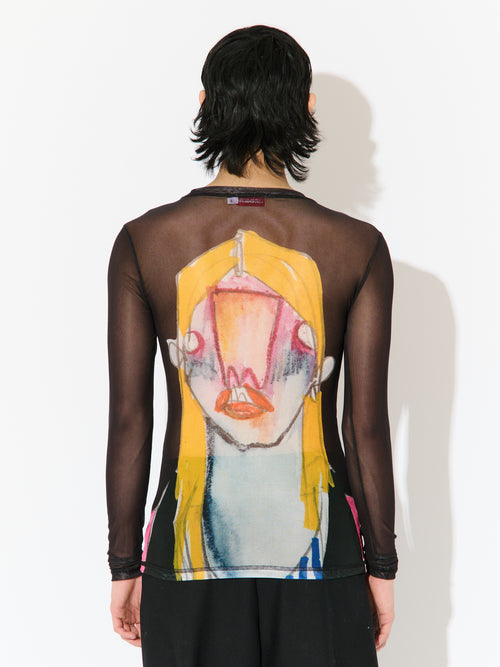 POWERMESH LONG SLEEVE TEE in BLACK MULTICOLOUR | Charles Jeffrey Loverboy