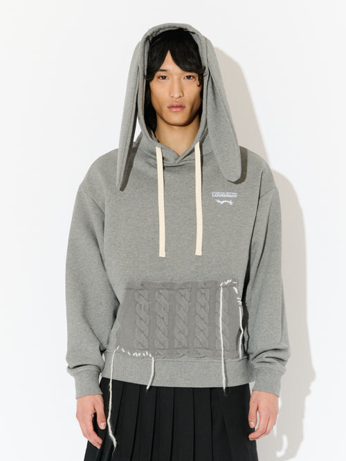 PATCH RABBIT EARS HOODY in GREY MARL GREY | Charles Jeffrey Loverboy