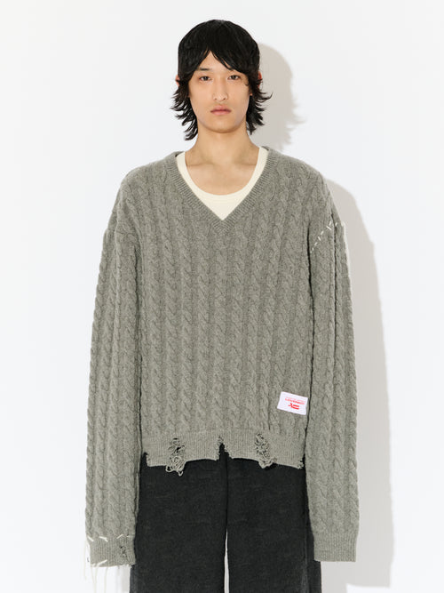 LABEL CABLE KNITTED JUMPER in GREY | Charles Jeffrey Loverboy