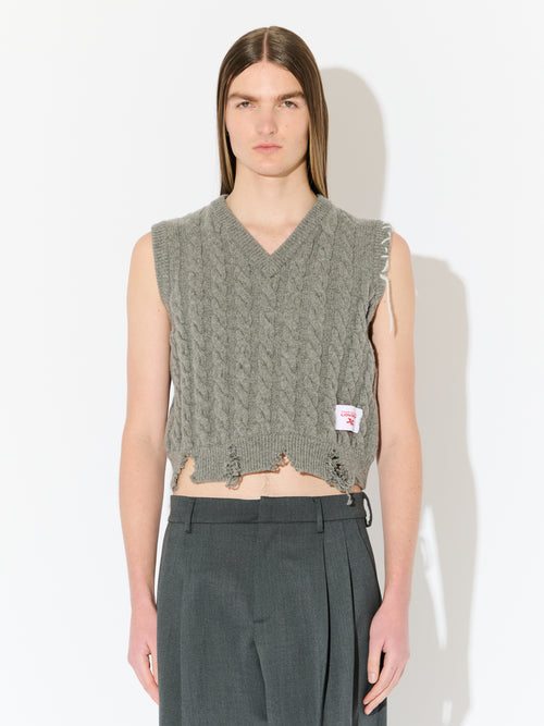 LABEL CABLE KNITTED VEST in GREY | Charles Jeffrey Loverboy