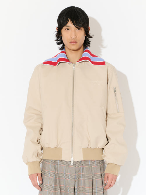 BOMBER JACKET WITH KNIT PATCH in BEIGE | Charles Jeffrey Loverboy