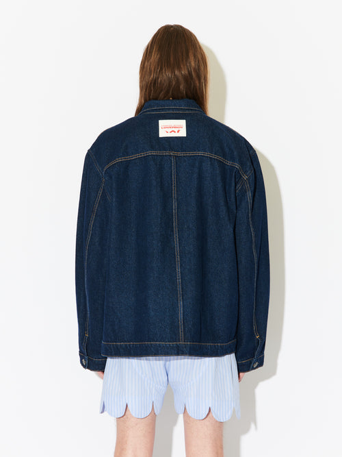 CARGO DENIM JACKET WITH KNIT PATCH in BLUE | Charles Jeffrey Loverboy