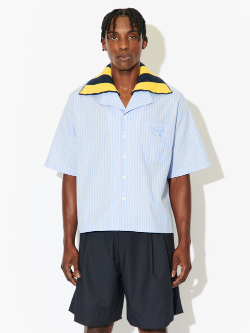 HAWAIIAN SHIRT WITH KNIT COLLAR in BLUE | Charles Jeffrey Loverboy