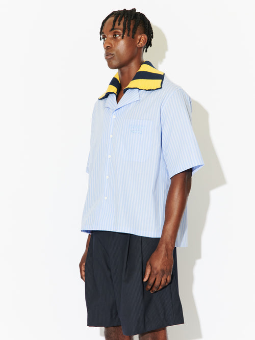 HAWAIIAN SHIRT WITH KNIT COLLAR in BLUE | Charles Jeffrey Loverboy