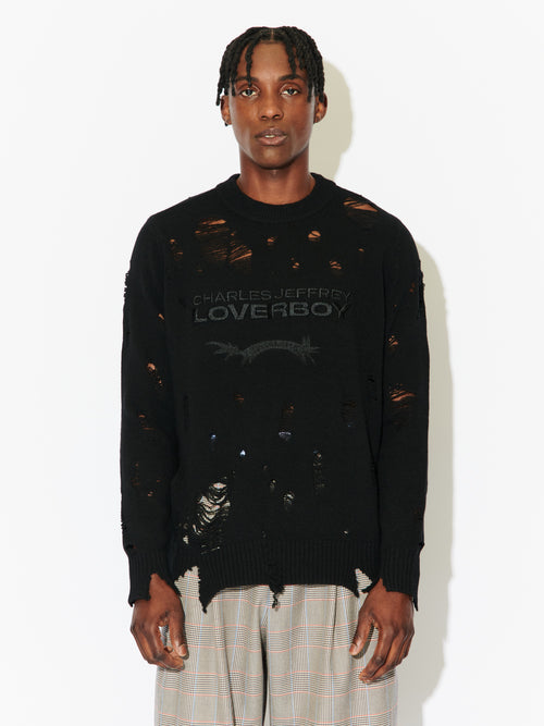 DISTRESSED LOGO JUMPER in BLACK | Charles Jeffrey Loverboy