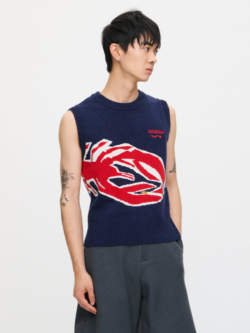 GRAPHIC VEST in NAVY RED LOBSTER | Charles Jeffrey Loverboy