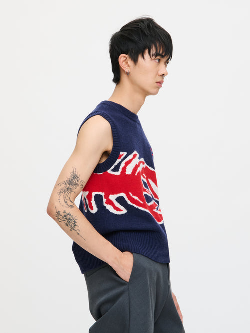 GRAPHIC VEST in NAVY RED LOBSTER | Charles Jeffrey Loverboy