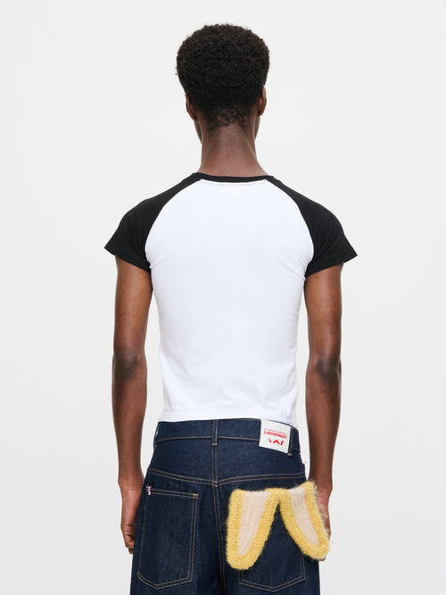 GRAPHIC BABY RAGLAN TEE in WHITE BLACK | Charles Jeffrey Loverboy