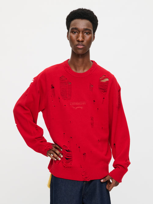 DISTRESSED LOGO JUMPER in RED | Charles Jeffrey Loverboy