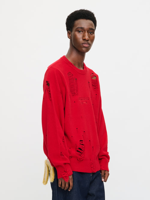 DISTRESSED LOGO JUMPER in RED | Charles Jeffrey Loverboy