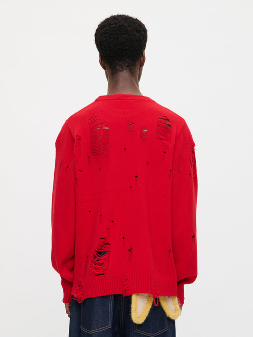 DISTRESSED LOGO JUMPER in RED | Charles Jeffrey Loverboy