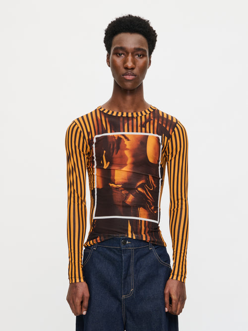 POWERMESH LONG SLEEVE TEE in ORANGE BLACK | Charles Jeffrey Loverboy