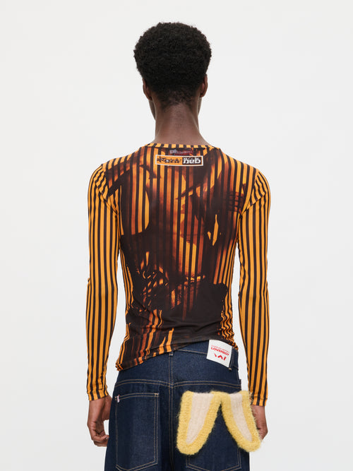 POWERMESH LONG SLEEVE TEE in ORANGE BLACK | Charles Jeffrey Loverboy