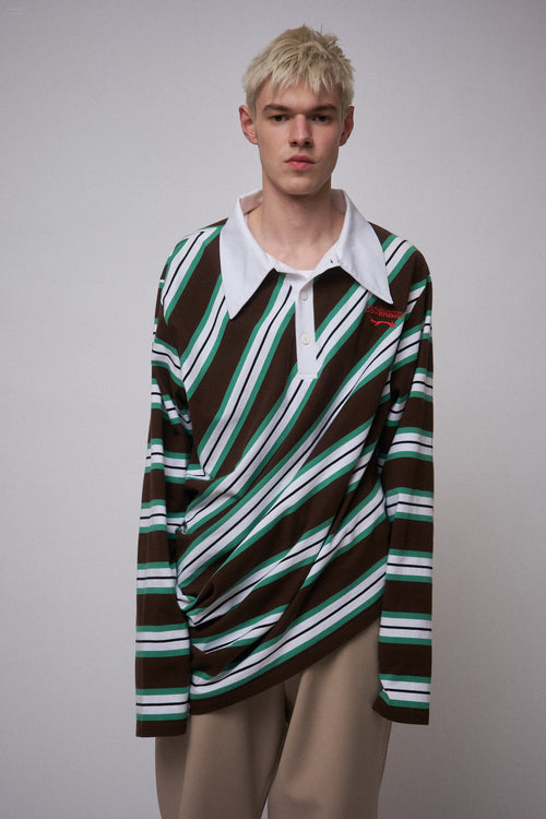 TOPSY TURVY POLO EXCLUSIVE in BROWN STRIPE | Charles Jeffrey Loverboy