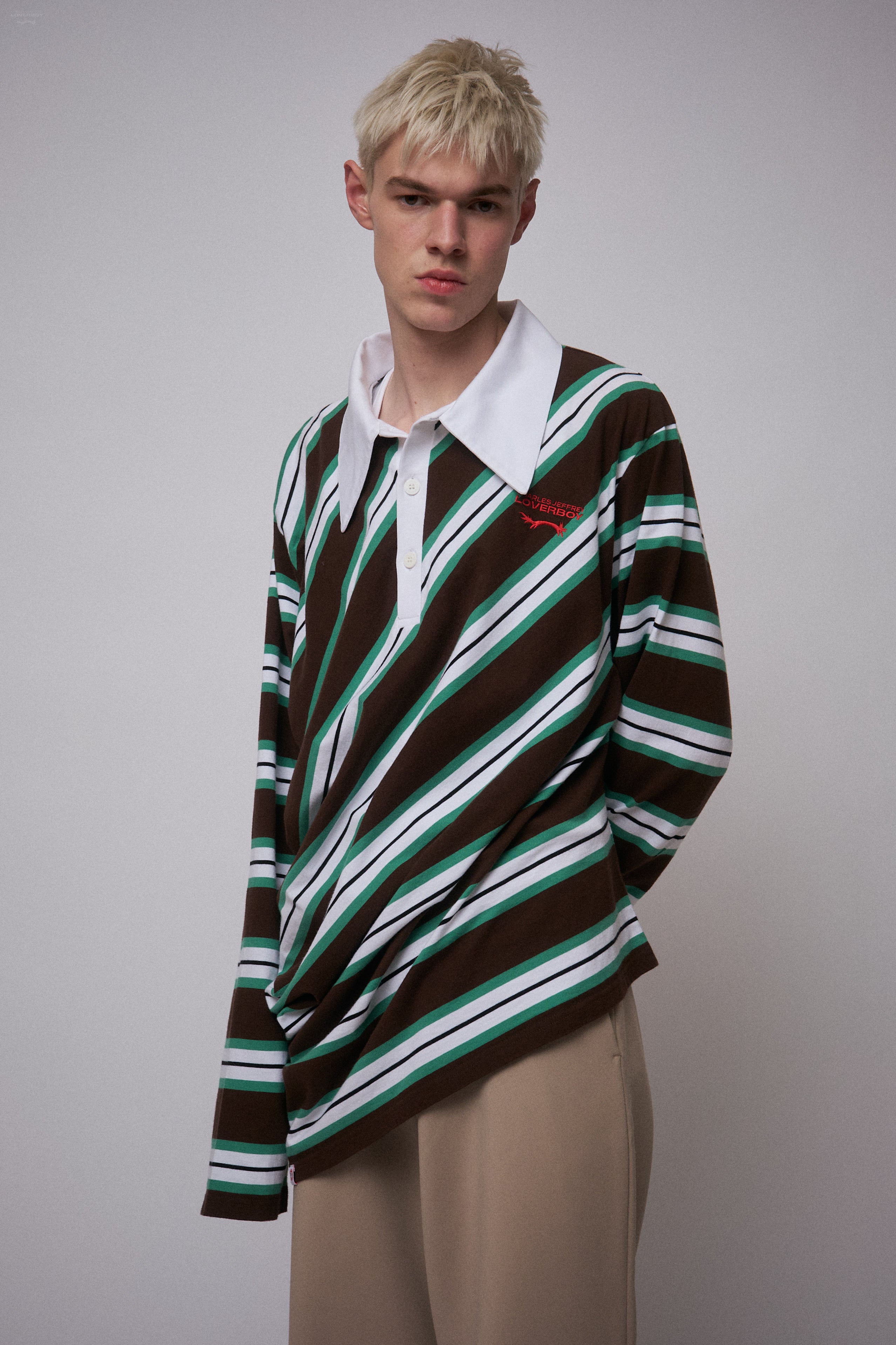TOPSY TURVY POLO EXCLUSIVE in BROWN STRIPE – Charles Jeffrey Loverboy