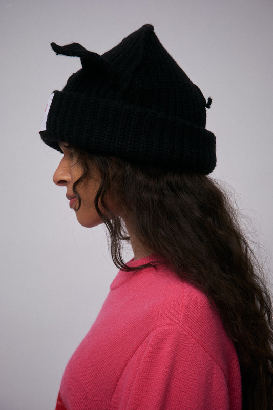CHUNKY PUNK EARS BEANIE EXCLUSIVE in BLACK