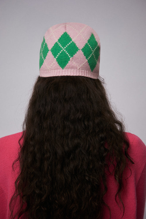 ARGYLE RIB BEANIE EXCLUSIVE in PINK GREEN