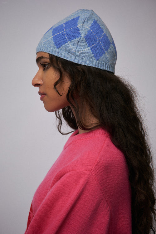 ARGYLE RIB BEANIE EXCLUSIVE in LIGHT BLUE