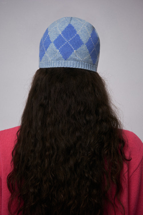 ARGYLE RIB BEANIE EXCLUSIVE in LIGHT BLUE