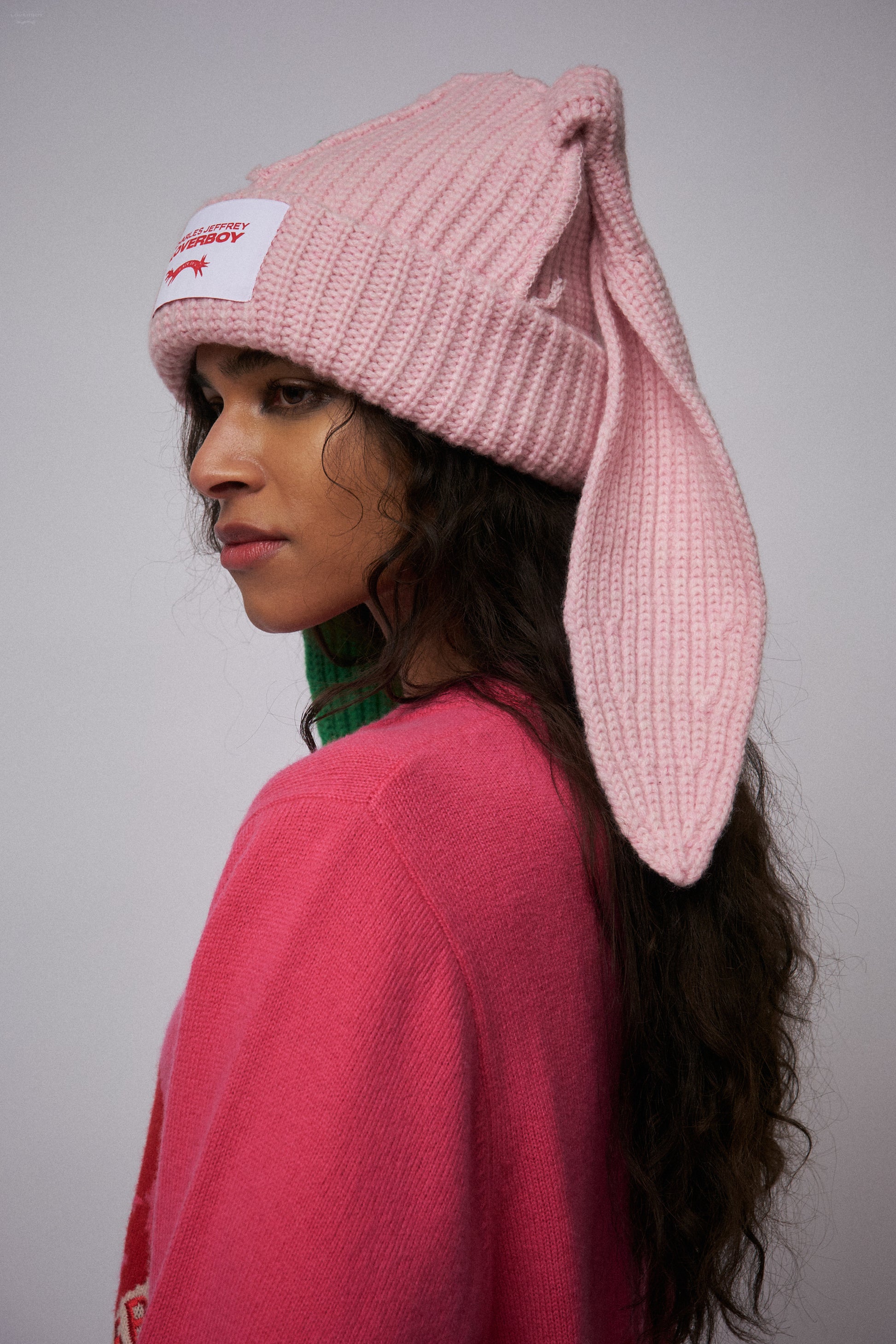 CHUNKY RABBIT BEANIE in PINK GREEN – Charles Jeffrey Loverboy